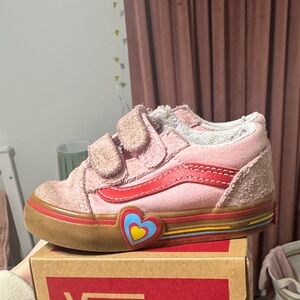 Vans Kids Pink Sneakers with Red and Blue Heart